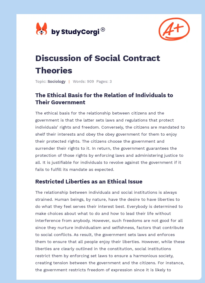 Discussion of Social Contract Theories. Page 1