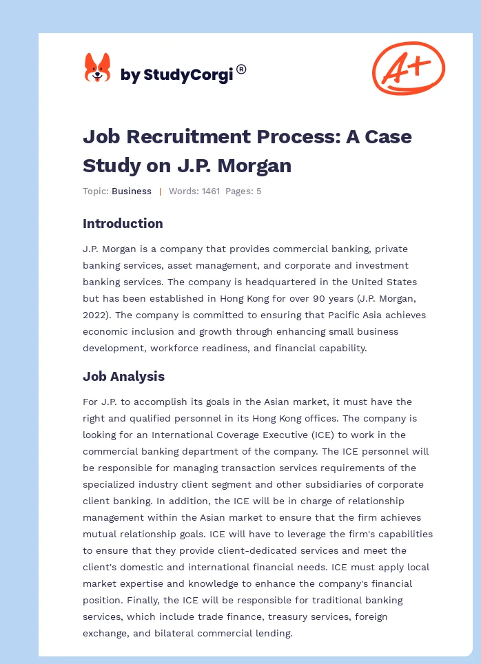 Job Recruitment Process: A Case Study on J.P. Morgan. Page 1