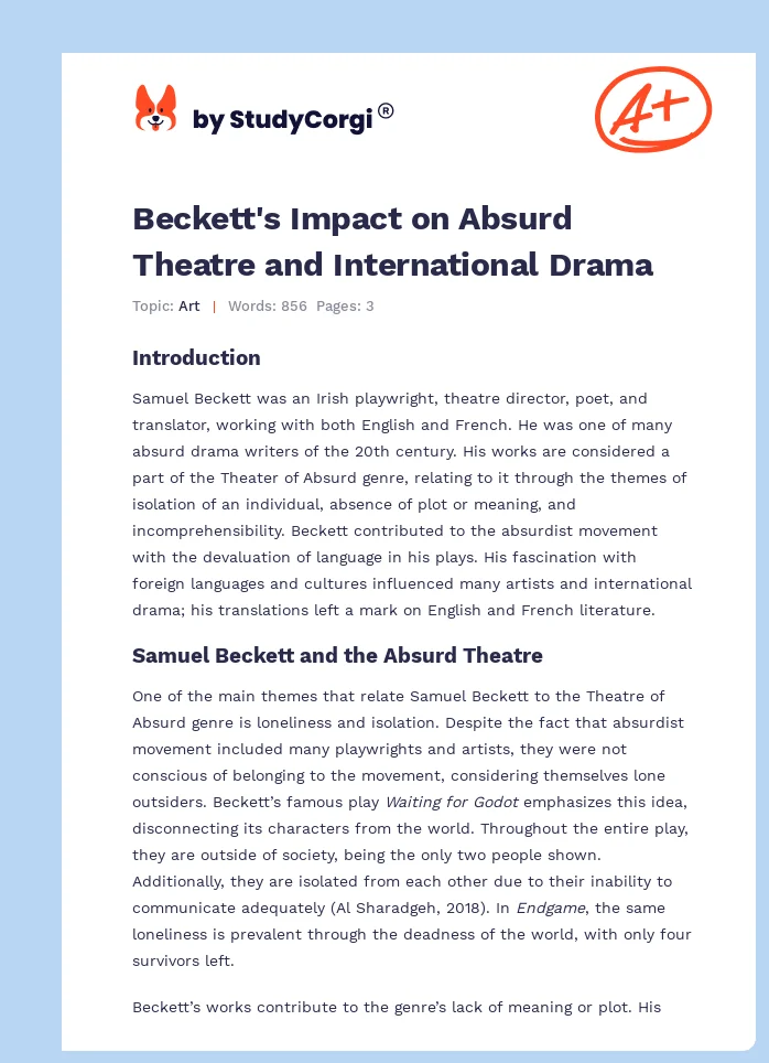 Beckett's Impact on Absurd Theatre and International Drama. Page 1