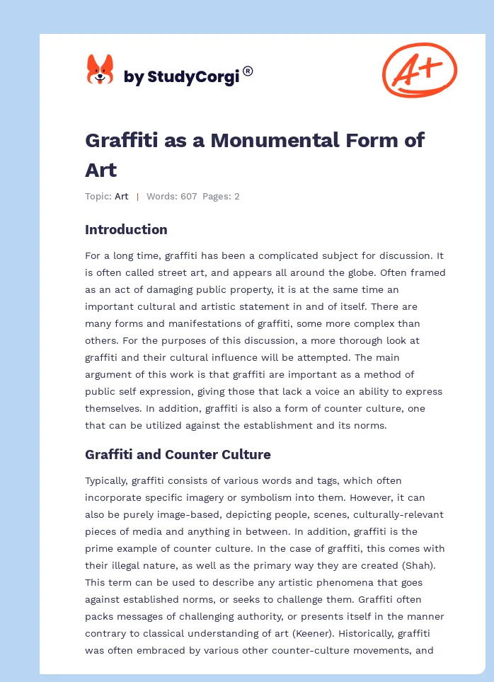 Graffiti as a Monumental Form of Art. Page 1