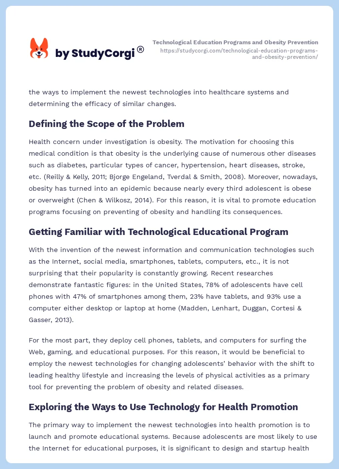 Technological Education Programs and Obesity Prevention. Page 2