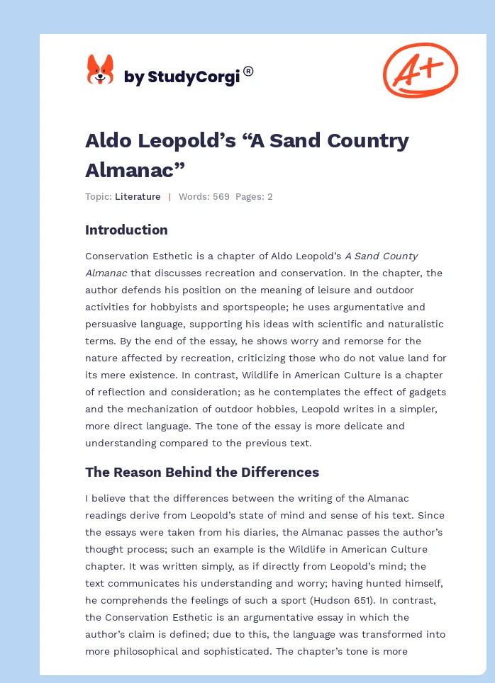 Aldo Leopold’s “A Sand Country Almanac”. Page 1