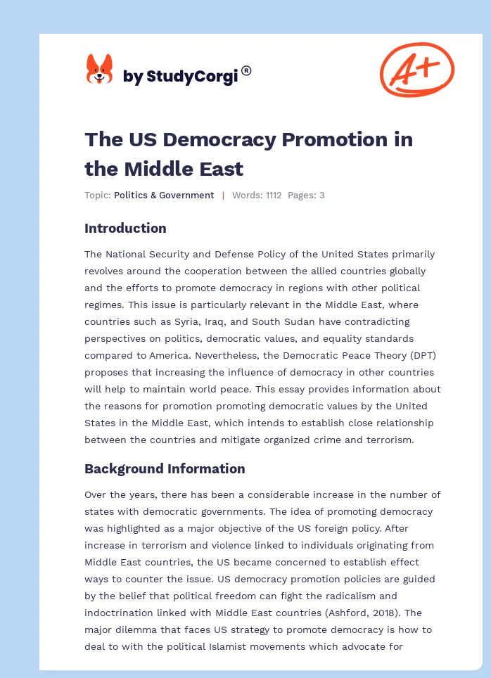 The US Democracy Promotion in the Middle East. Page 1