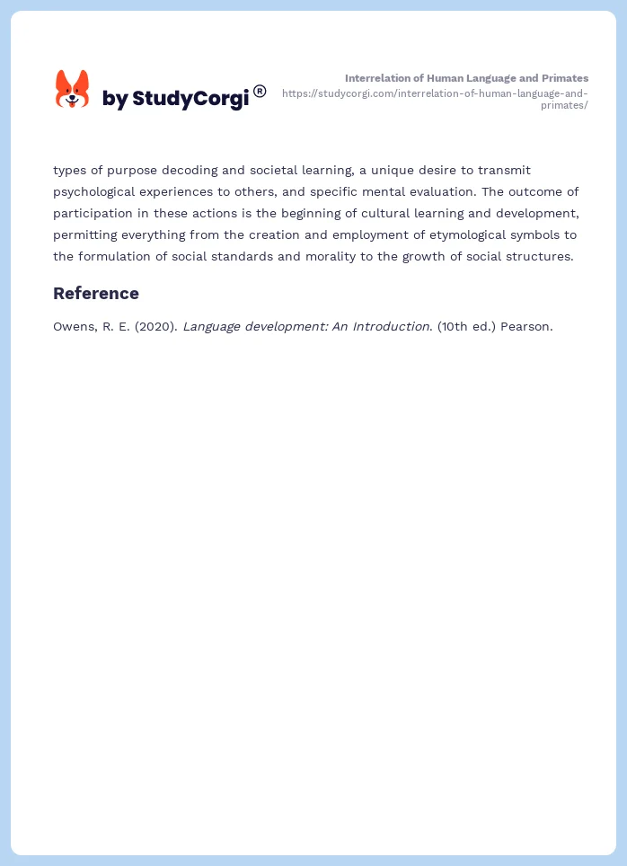 Interrelation of Human Language and Primates. Page 2