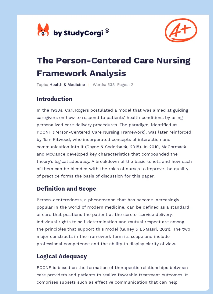 The Person-Centered Care Nursing Framework Analysis. Page 1