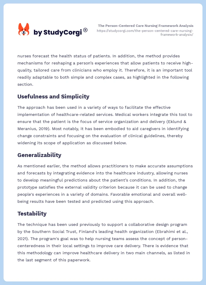 The Person-Centered Care Nursing Framework Analysis. Page 2