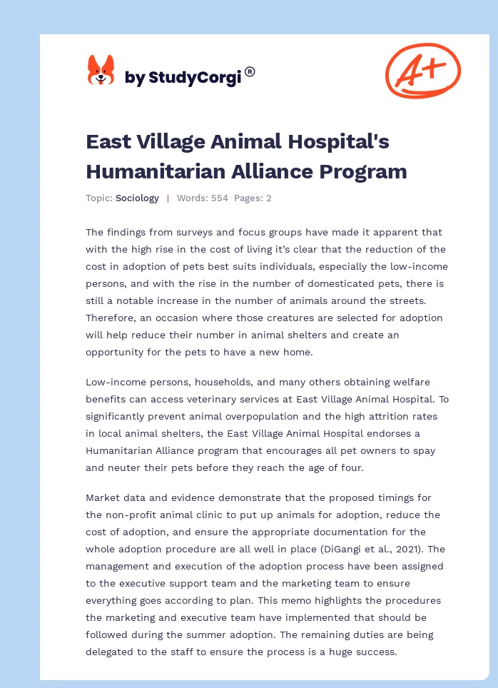 East Village Animal Hospital's Humanitarian Alliance Program. Page 1