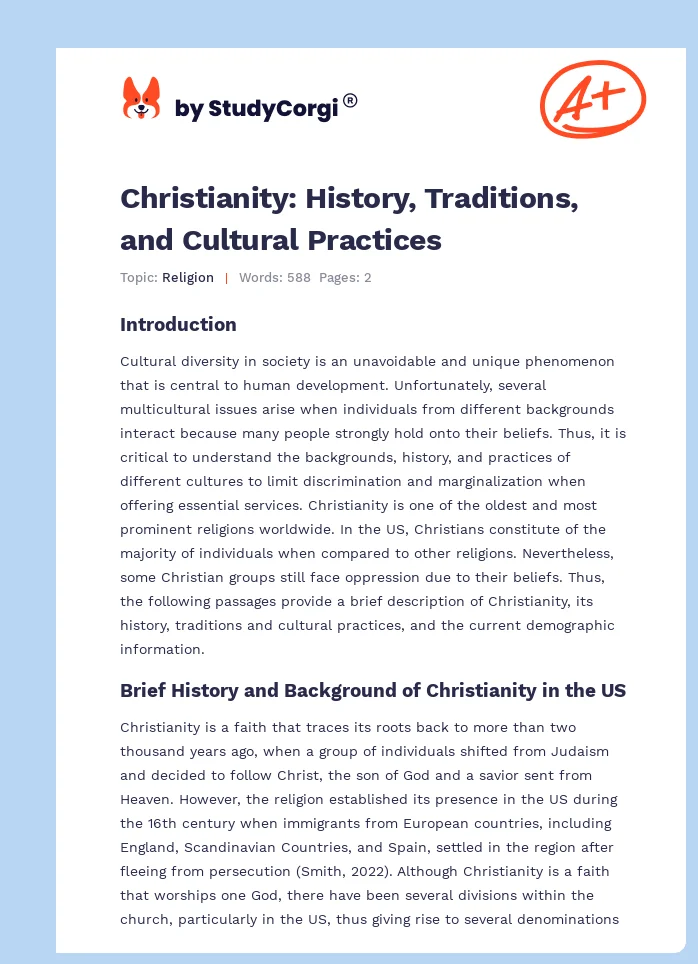 Christianity: History, Traditions, and Cultural Practices. Page 1