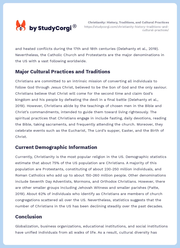 Christianity: History, Traditions, and Cultural Practices. Page 2