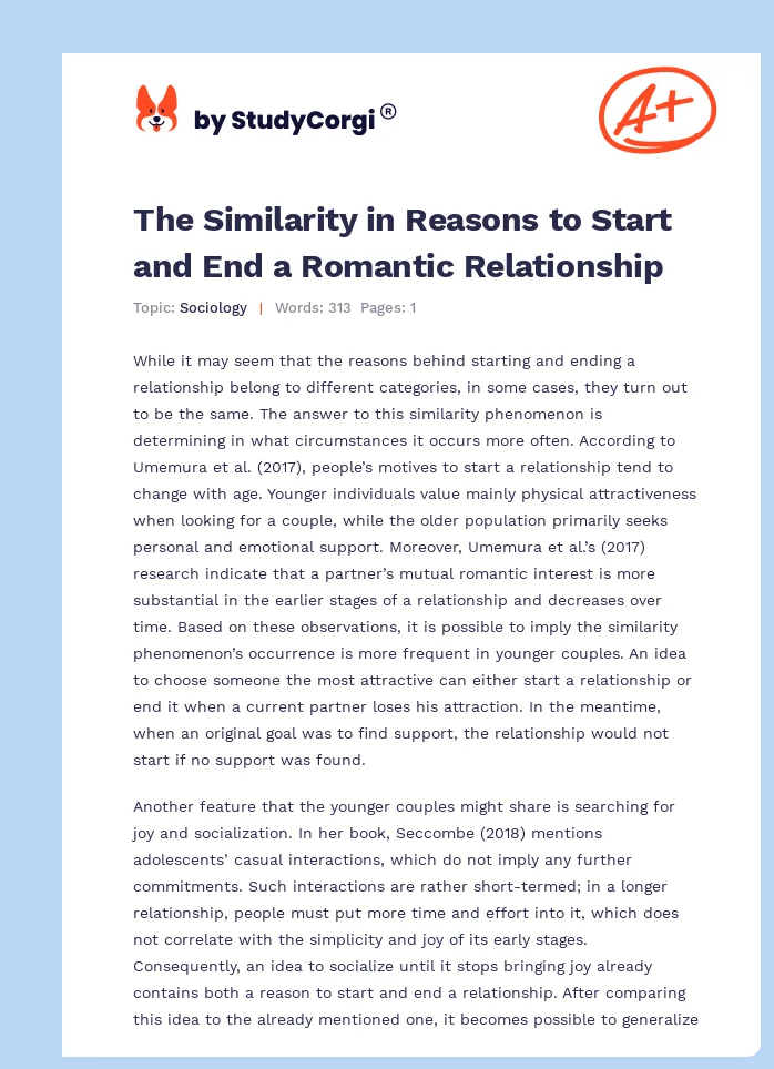 The Similarity in Reasons to Start and End a Romantic Relationship. Page 1