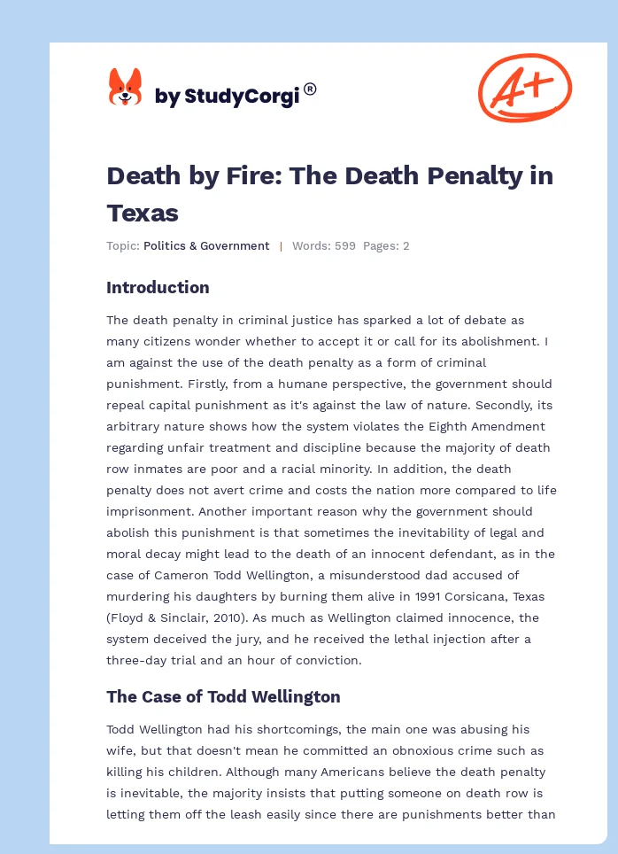 Death by Fire: The Death Penalty in Texas. Page 1