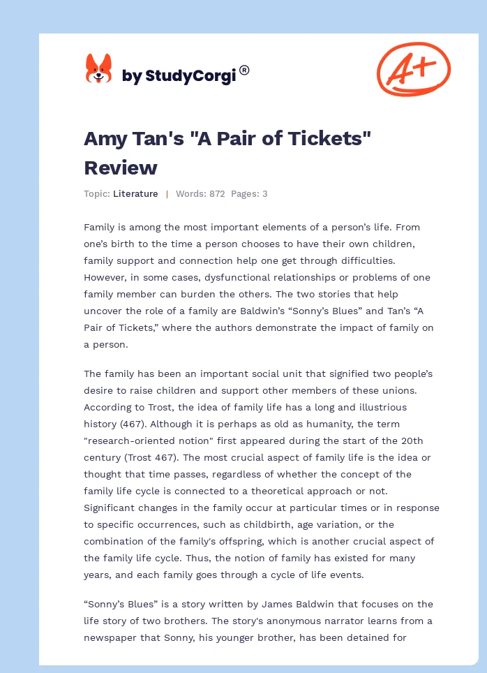 Amy Tan's "A Pair of Tickets" Review. Page 1