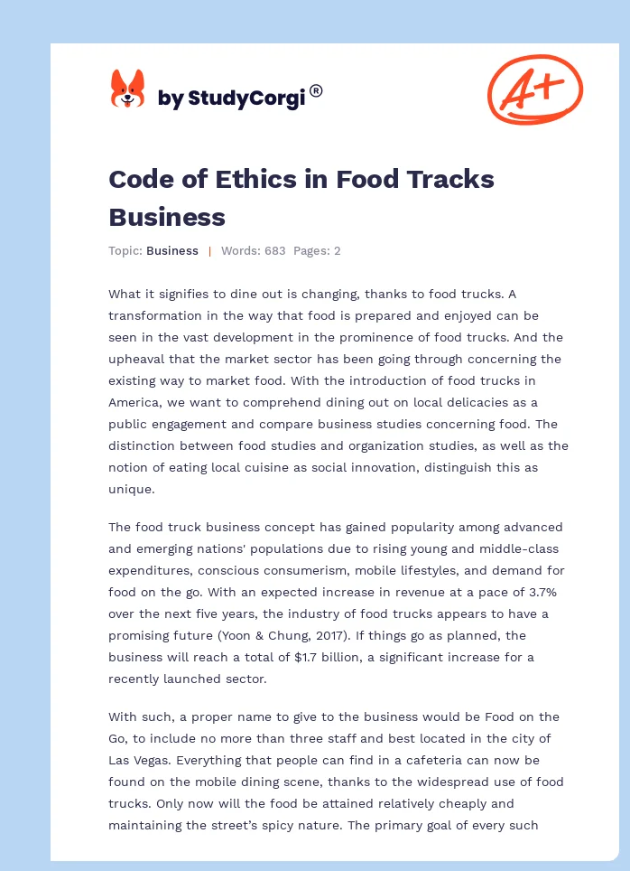 Code of Ethics in Food Tracks Business. Page 1