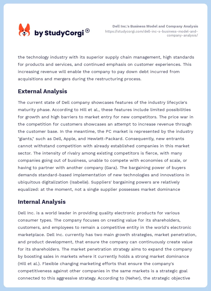 Dell Inc.'s Business Model and Company Analysis. Page 2