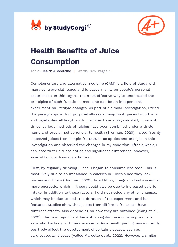 Health Benefits of Juice Consumption. Page 1