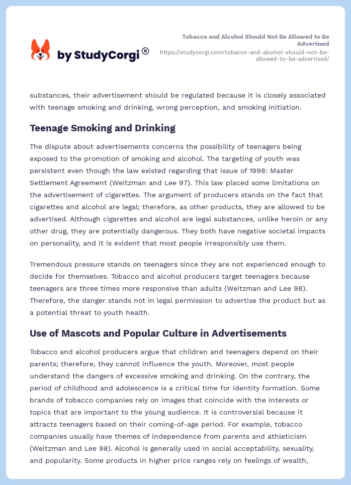 Tobacco and Alcohol Should Not Be Allowed to Be Advertised. Page 2