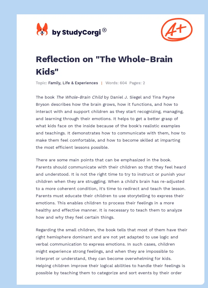Reflection on "The Whole-Brain Kids". Page 1