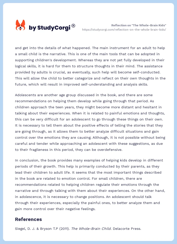 Reflection on "The Whole-Brain Kids". Page 2
