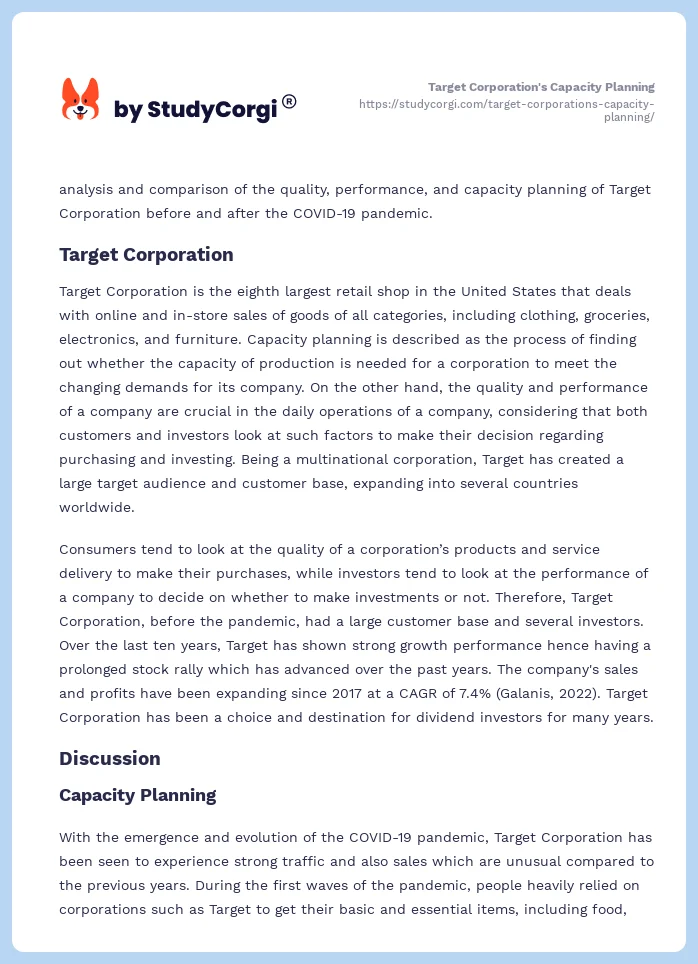 Target Corporation's Capacity Planning. Page 2