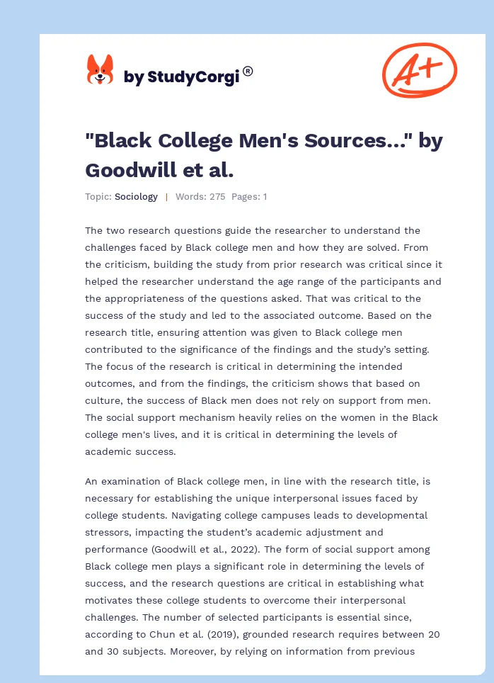 "Black College Men's Sources…" by Goodwill et al.. Page 1