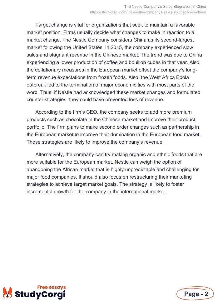 The Nestle Company's Sales Stagnation in China. Page 2