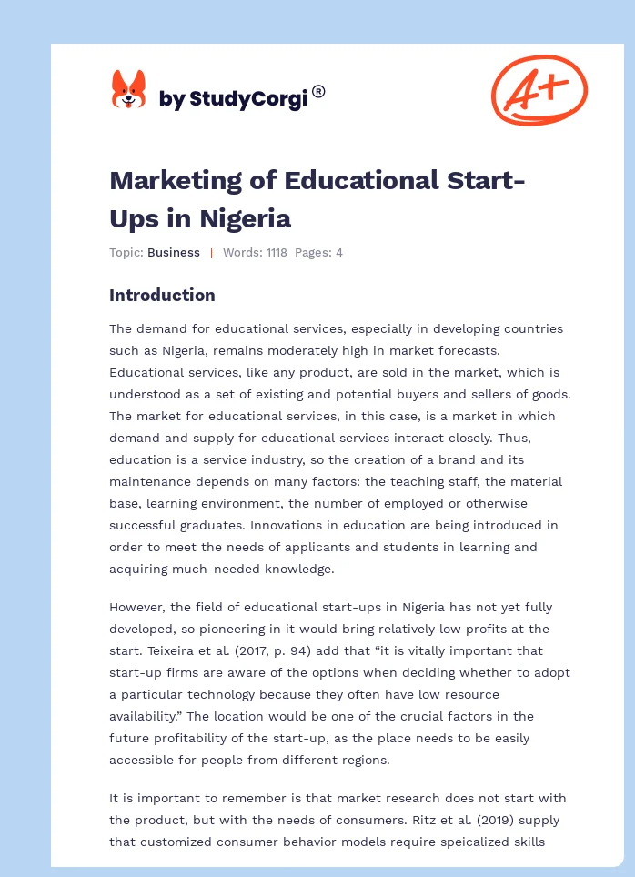 Marketing of Educational Start-Ups in Nigeria. Page 1