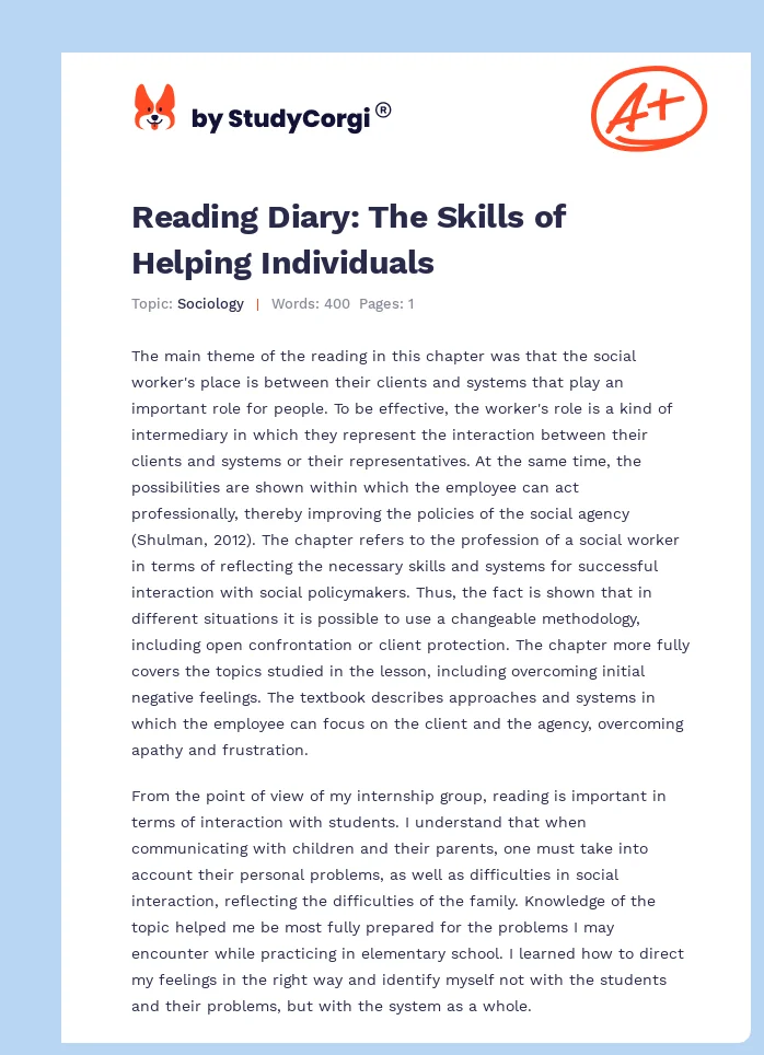 Reading Diary: The Skills of Helping Individuals. Page 1