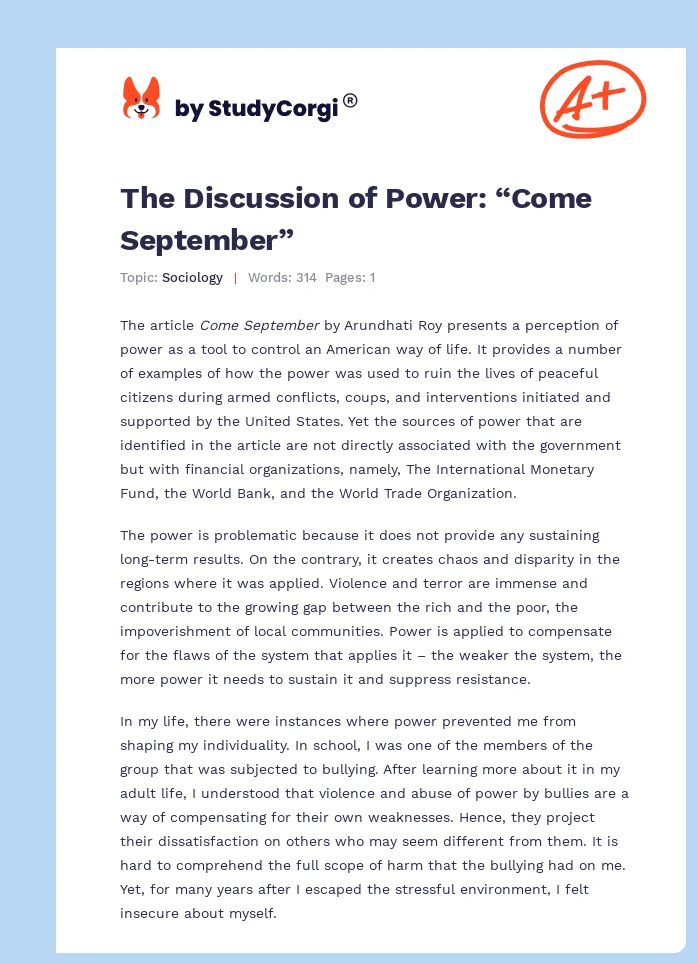 The Discussion of Power: “Come September”. Page 1