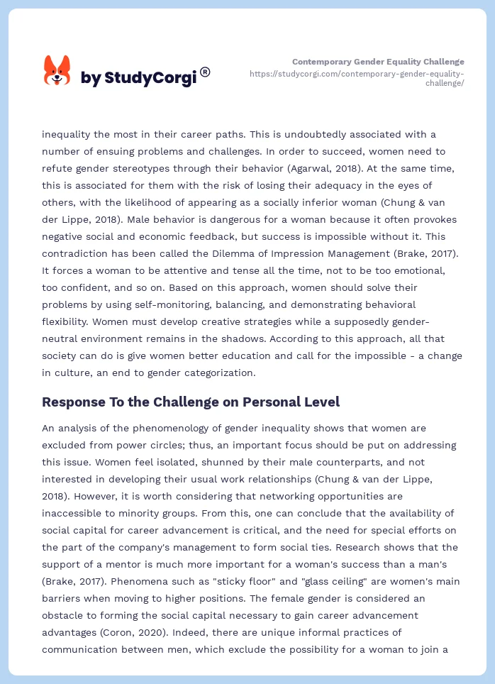 Contemporary Gender Equality Challenge. Page 2