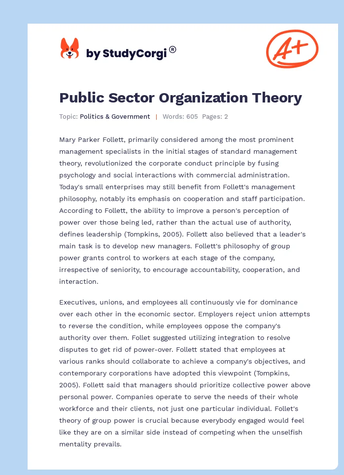 Public Sector Organization Theory. Page 1
