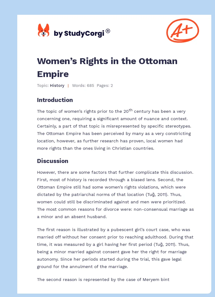 Women’s Rights in the Ottoman Empire. Page 1
