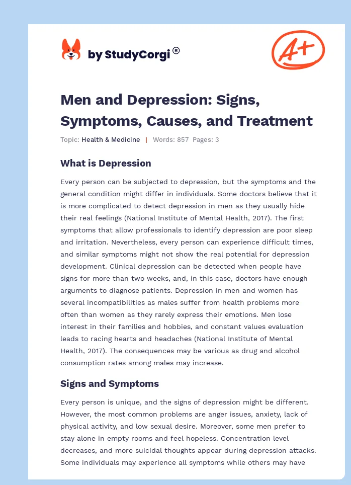 Men and Depression: Signs, Symptoms, Causes, and Treatment. Page 1