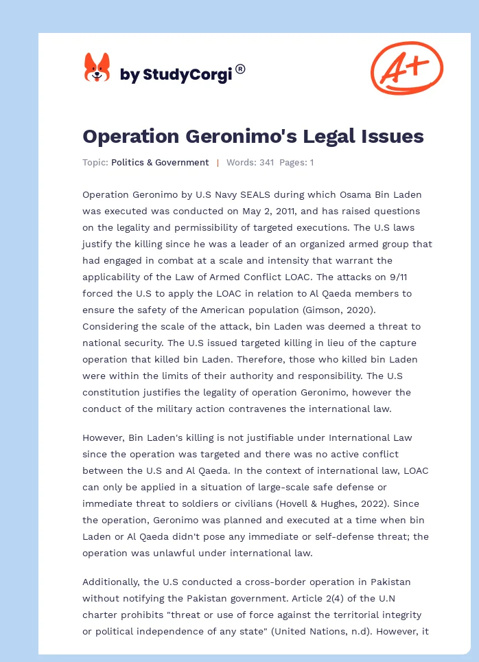 operation geronimo legal case study
