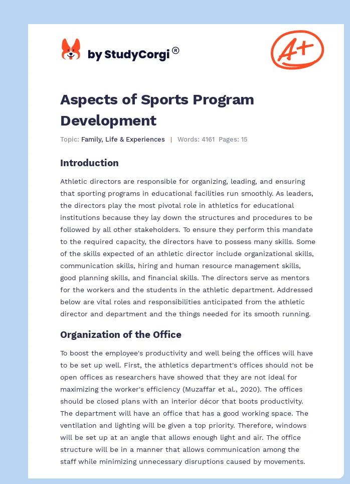 Aspects of Sports Program Development. Page 1