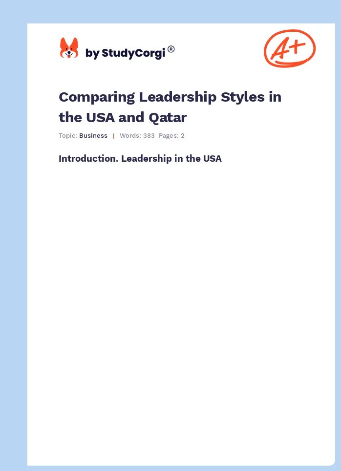 Comparing Leadership Styles in the USA and Qatar. Page 1