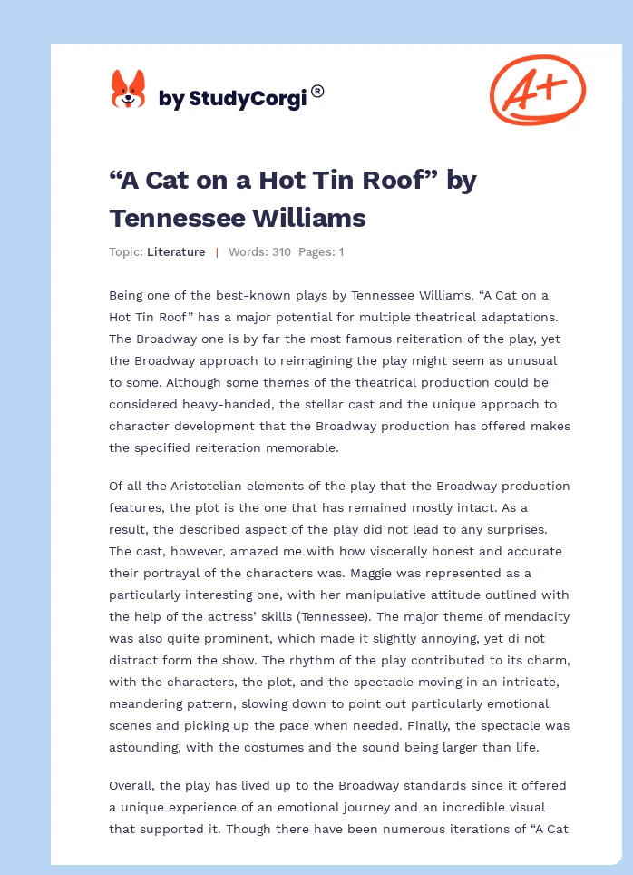 “A Cat on a Hot Tin Roof” by Tennessee Williams. Page 1