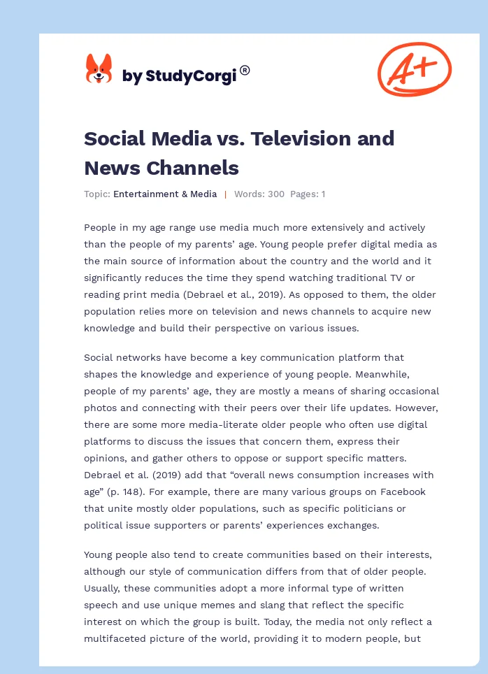Social Media vs. Television and News Channels. Page 1