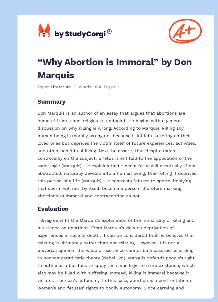 “Why Abortion is Immoral” by Don Marquis. Page 1