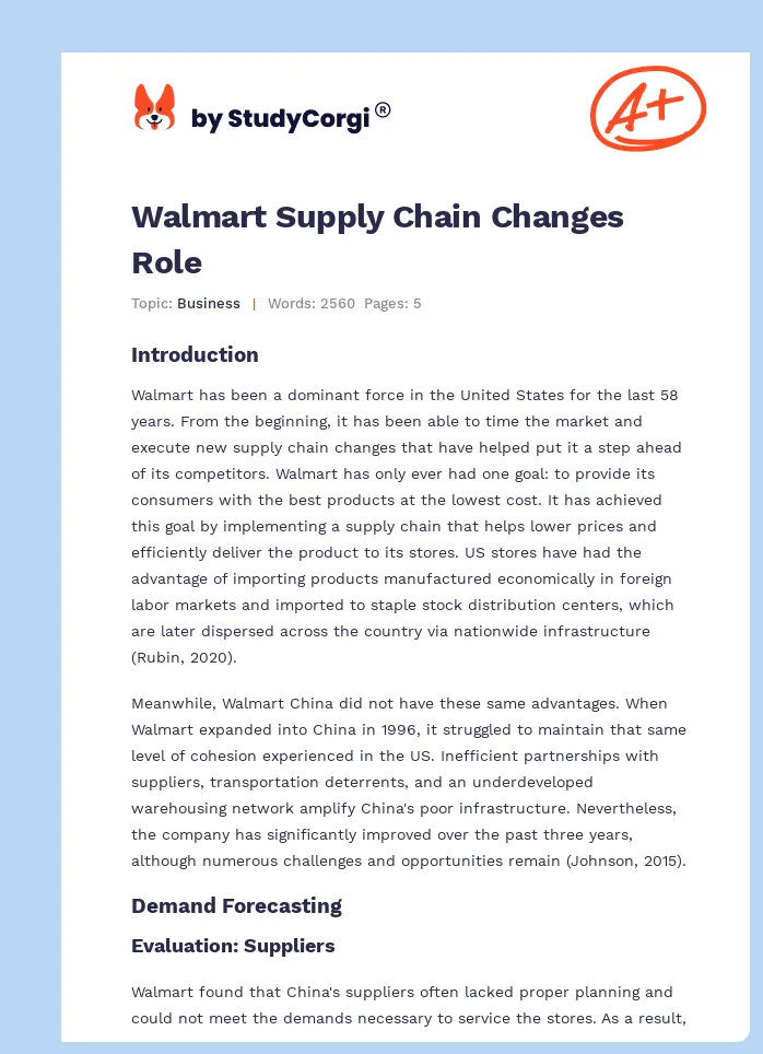Walmart Supply Chain Changes Role. Page 1