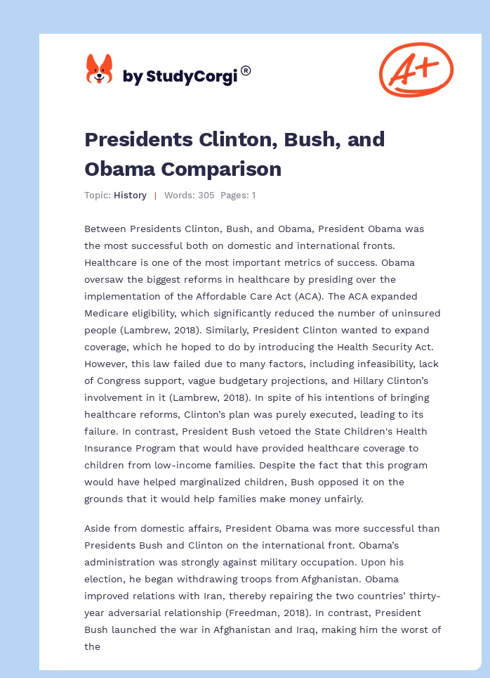 Presidents Clinton, Bush, and Obama Comparison. Page 1