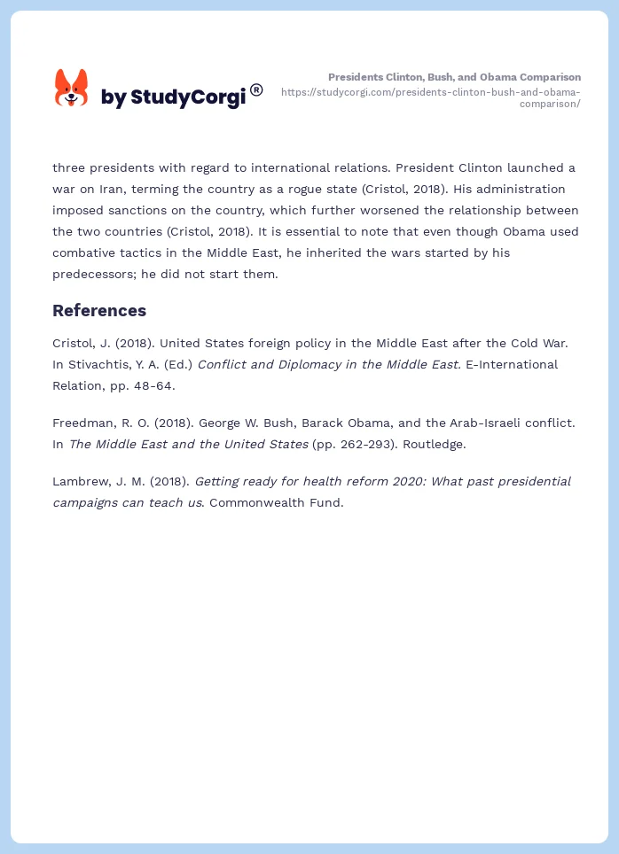 Presidents Clinton, Bush, and Obama Comparison. Page 2