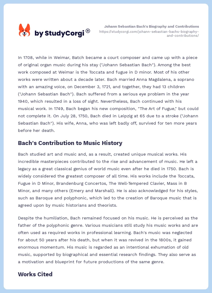 Johann Sebastian Bach's Biography and Contributions. Page 2