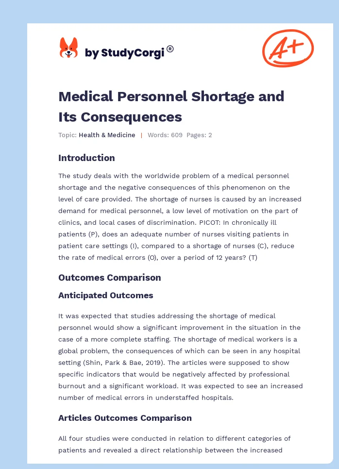 Medical Personnel Shortage and Its Consequences. Page 1