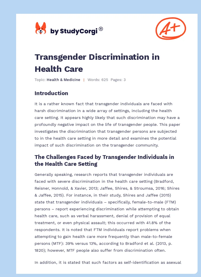 Transgender Discrimination in Health Care. Page 1