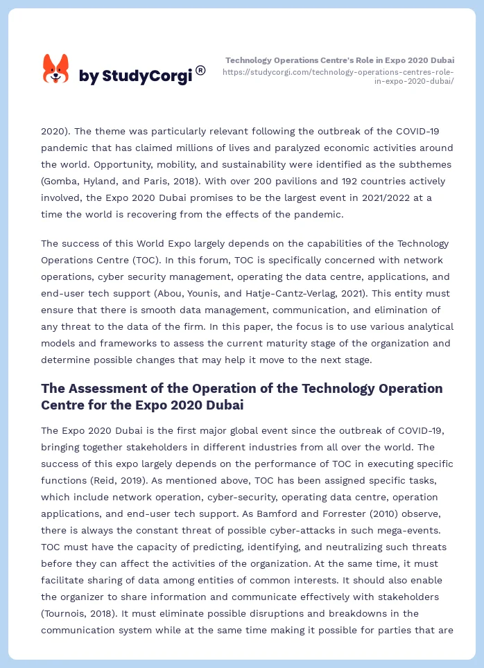 Technology Operations Centre's Role in Expo 2020 Dubai. Page 2