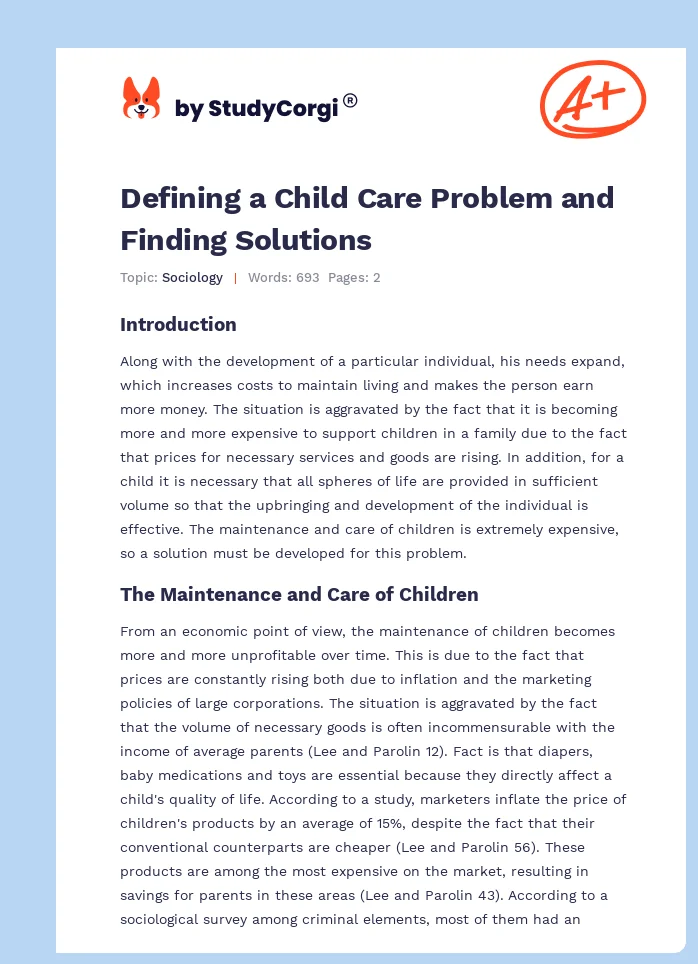 Defining a Child Care Problem and Finding Solutions. Page 1