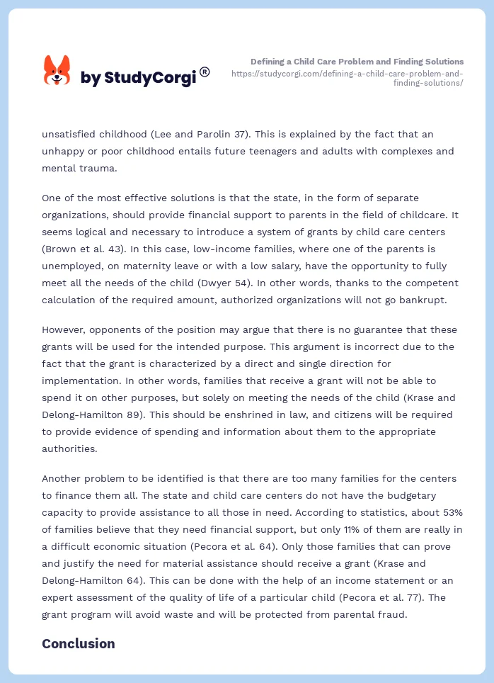 Defining a Child Care Problem and Finding Solutions. Page 2