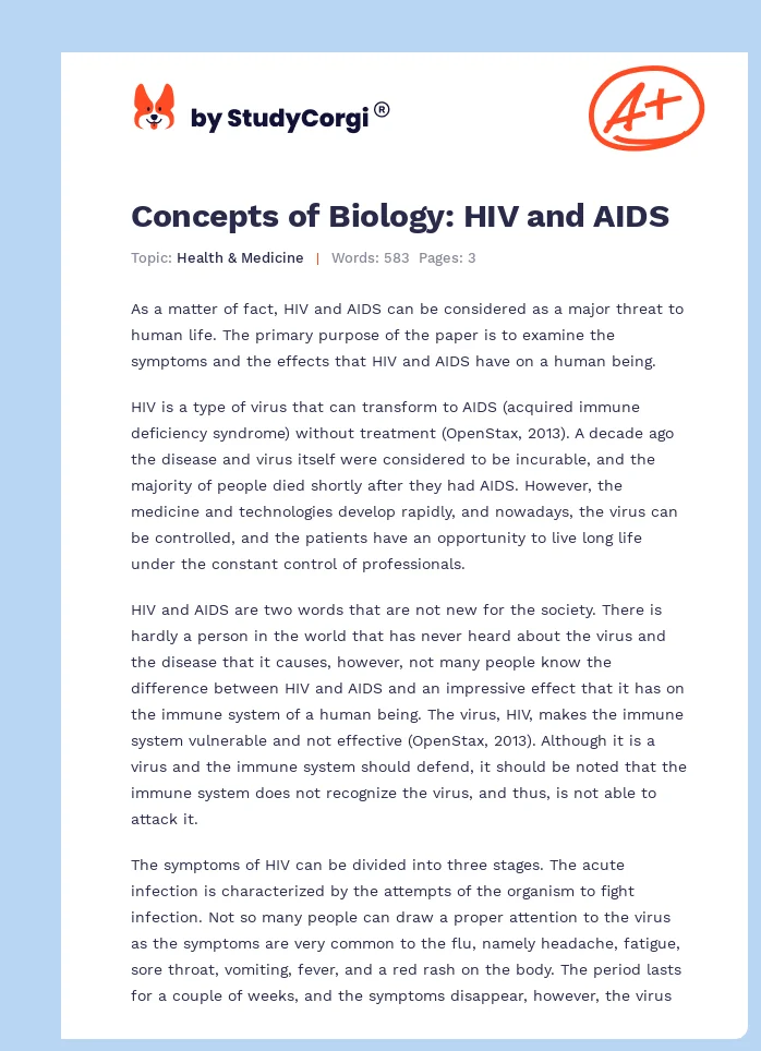 Concepts of Biology: HIV and AIDS. Page 1