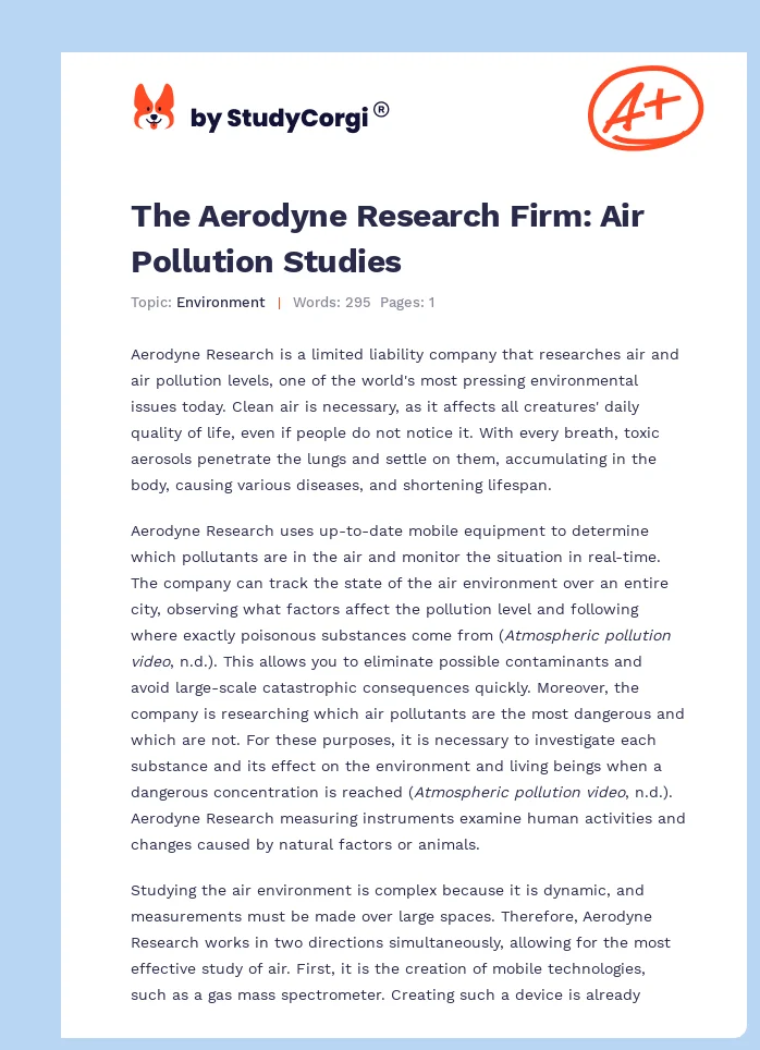 The Aerodyne Research Firm: Air Pollution Studies. Page 1