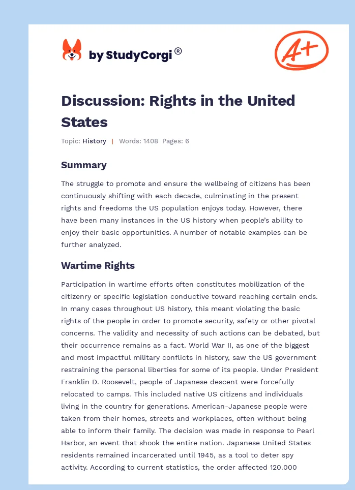 Discussion: Rights in the United States. Page 1
